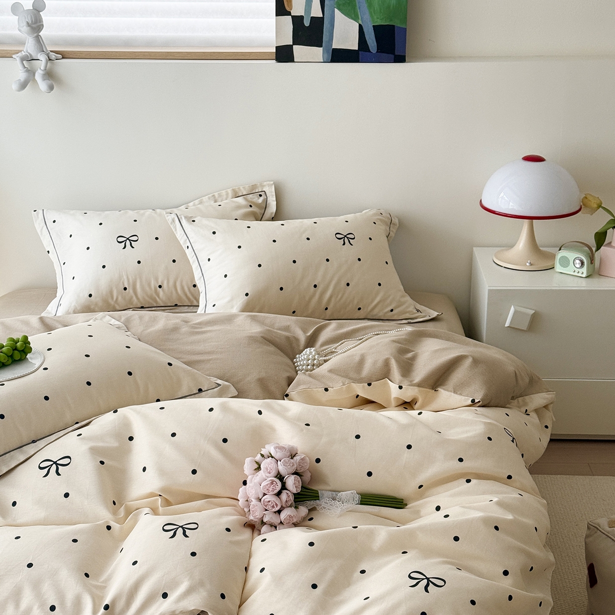 91家纺网 家纺一手货源 找家纺 于果 2025新款全棉13070四件套10） 波点蝴蝶结