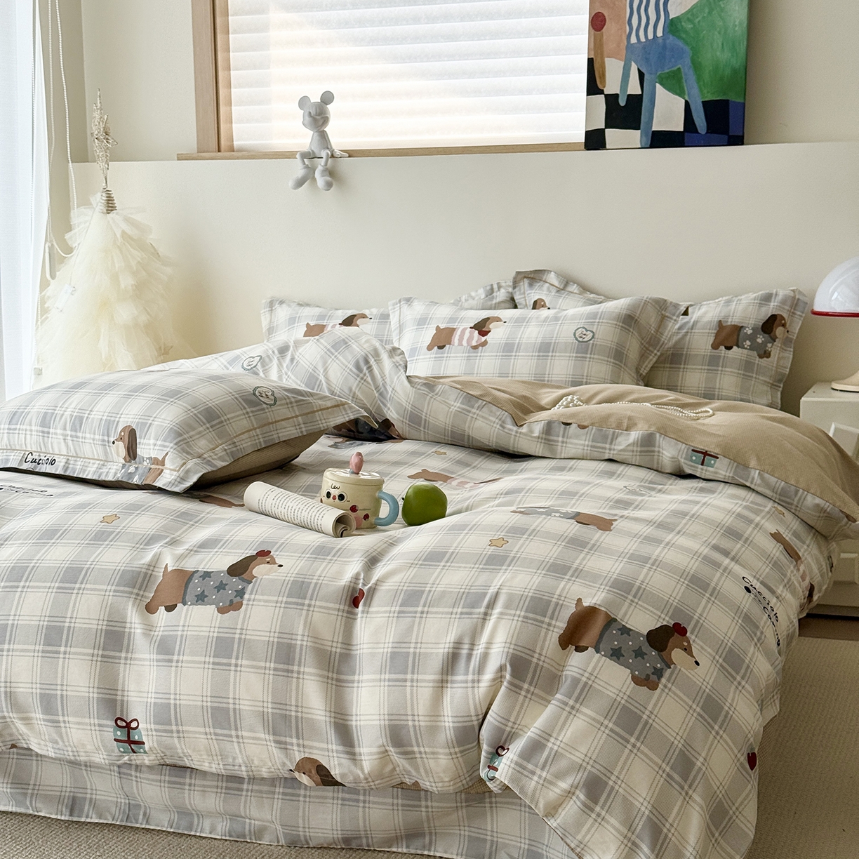 91家纺网 家纺一手货源 找家纺 于果 2025新款全棉13070四件套10） 汪星格子派