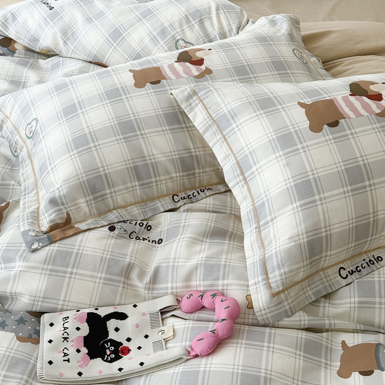 91家纺网 家纺一手货源 找家纺 于果 2025新款全棉13070四件套10） 汪星格子派