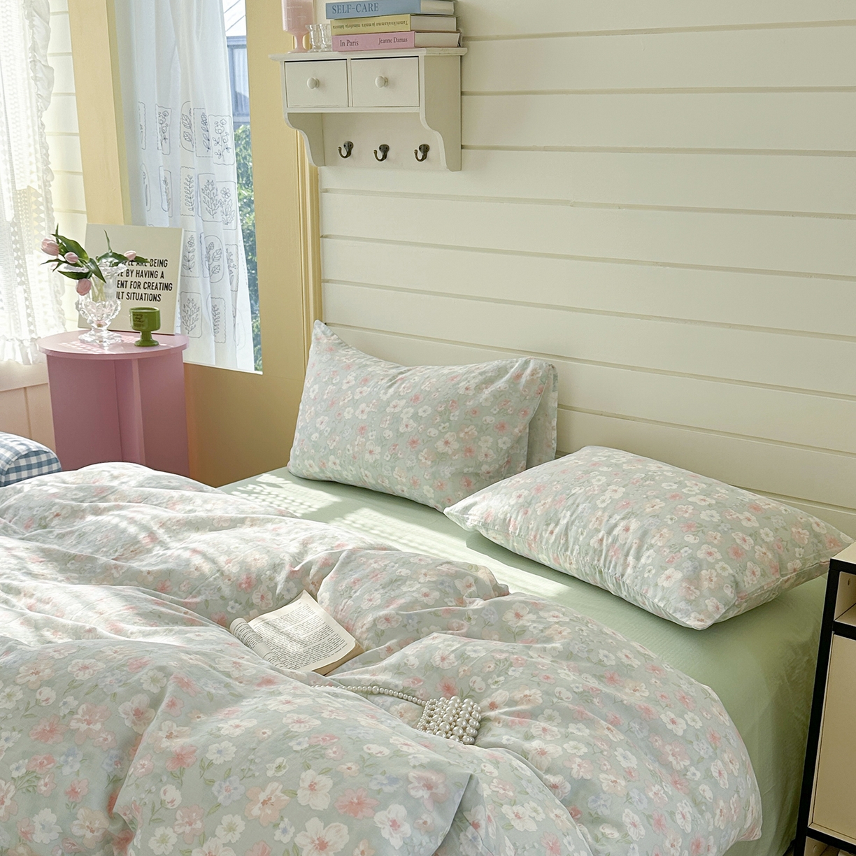 91家纺网 家纺一手货源 找家纺 麦伦 2025年新品 --全棉有氧双层纱简约款系列 花开半夏 绿