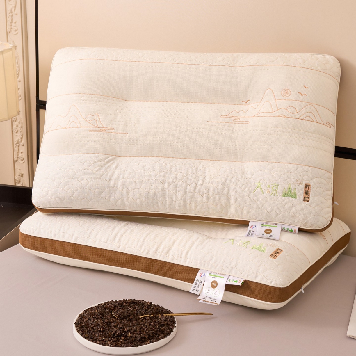 91家纺网 家纺一手货源 找家纺 晚儿 2025新款大凉山荞麦枕头枕芯 大凉山荞麦-波浪纹