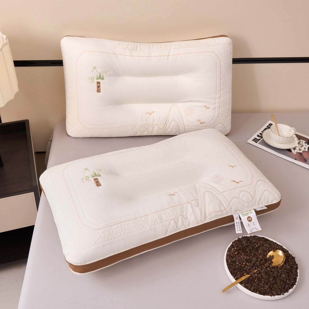 91家纺网 家纺一手货源 找家纺 晚儿 2025新款大凉山荞麦枕头枕芯 大凉山荞麦-飞鸟图