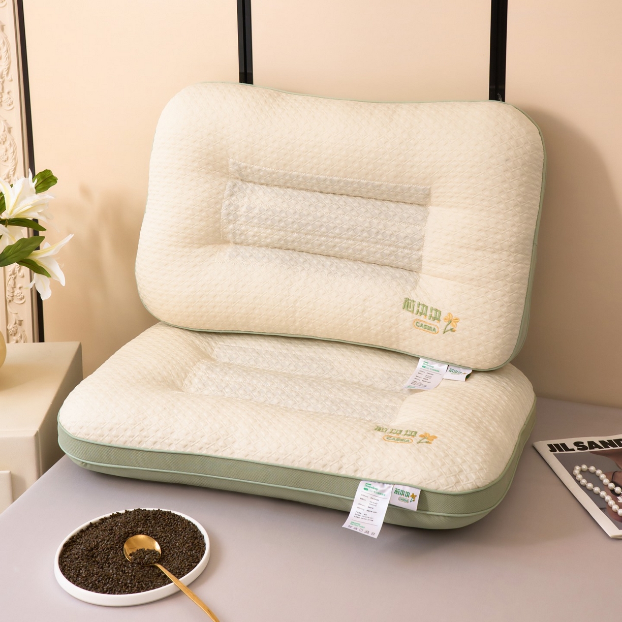 91家纺网 家纺一手货源 找家纺 （总）晚儿 2025新款芯决决针织棉决明子护颈枕头枕芯