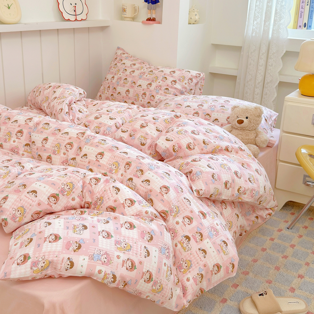 91家纺网 家纺一手货源 找家纺 麦伦 2025年新品 --全棉有氧双层纱简约款系列 棒棒糖女孩