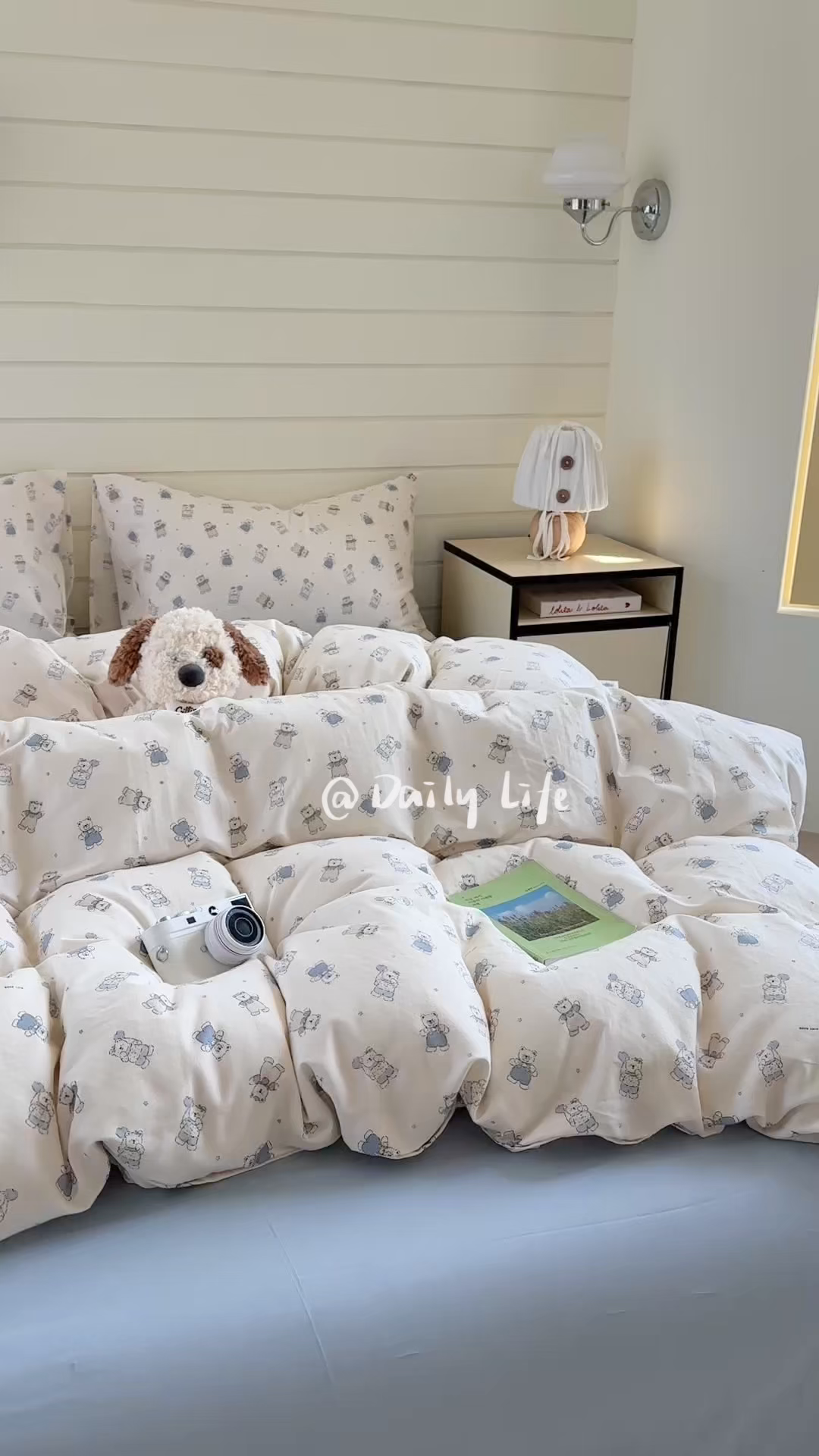 91家纺网 家纺一手货源 找家纺 麦伦 2025年新品 --全棉有氧双层纱简约款系列 蓝仔熊