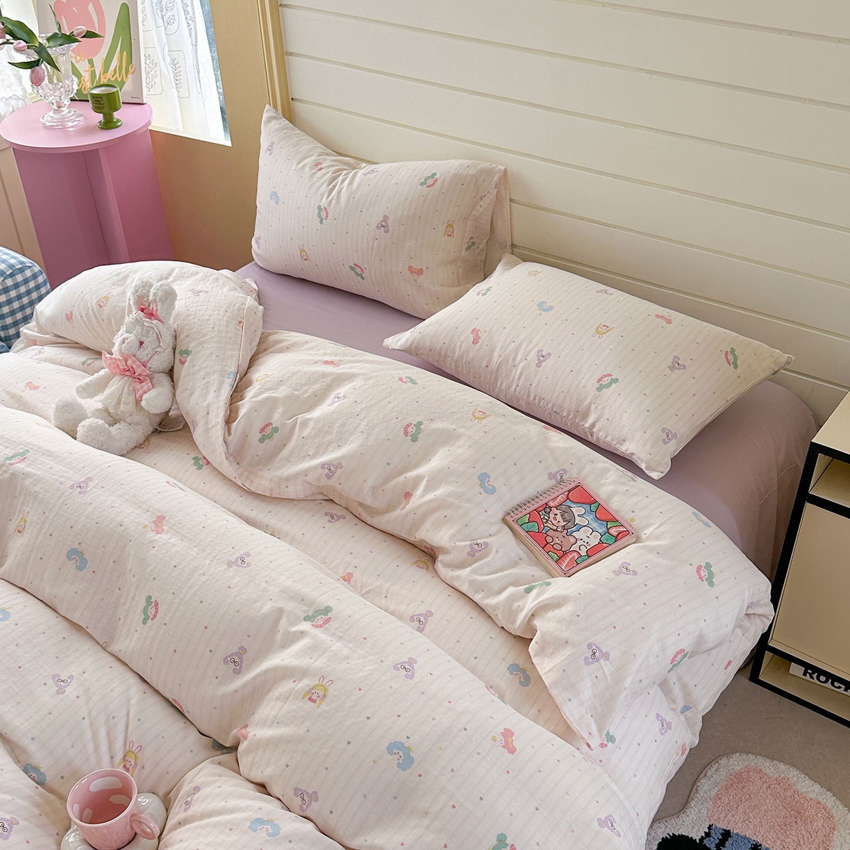 91家纺网 家纺一手货源 找家纺 麦伦 2025年新品 --全棉有氧双层纱简约款系列 派对甜心