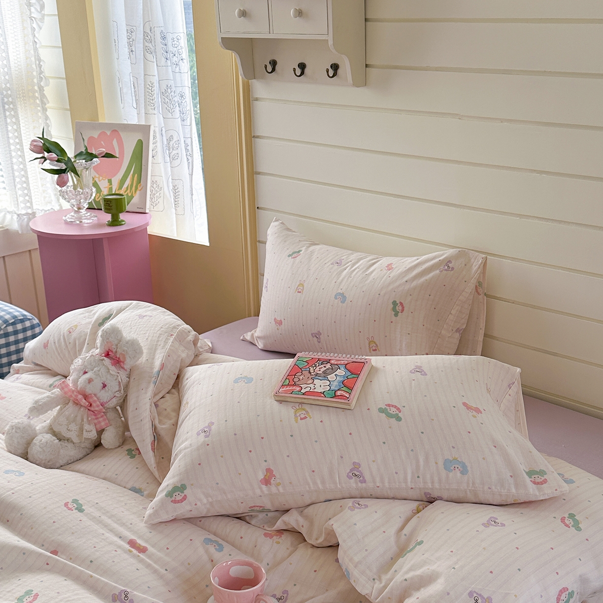 91家纺网 家纺一手货源 找家纺 麦伦 2025年新品 --全棉有氧双层纱简约款系列 派对甜心