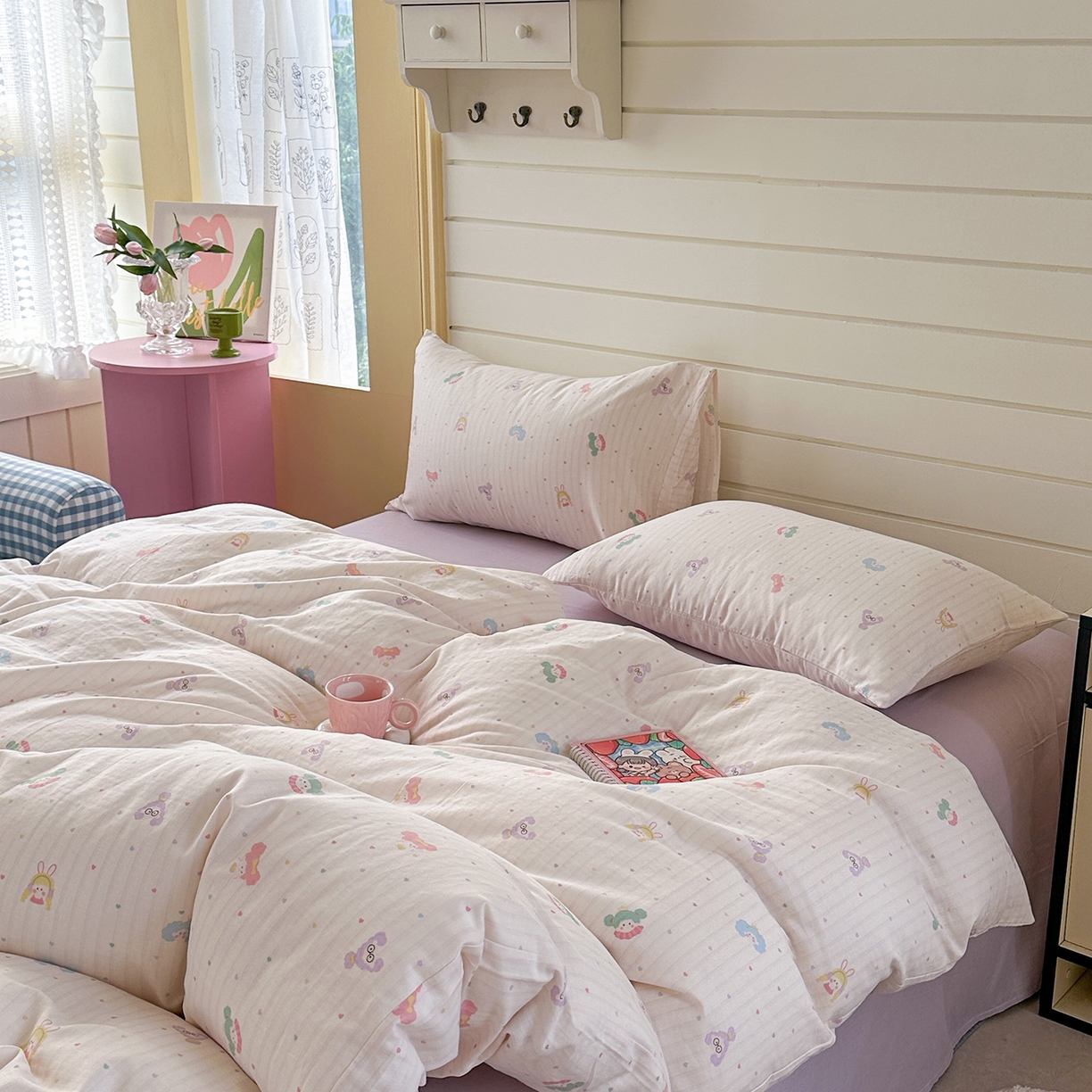 91家纺网 家纺一手货源 找家纺 麦伦 2025年新品 --全棉有氧双层纱简约款系列 派对甜心