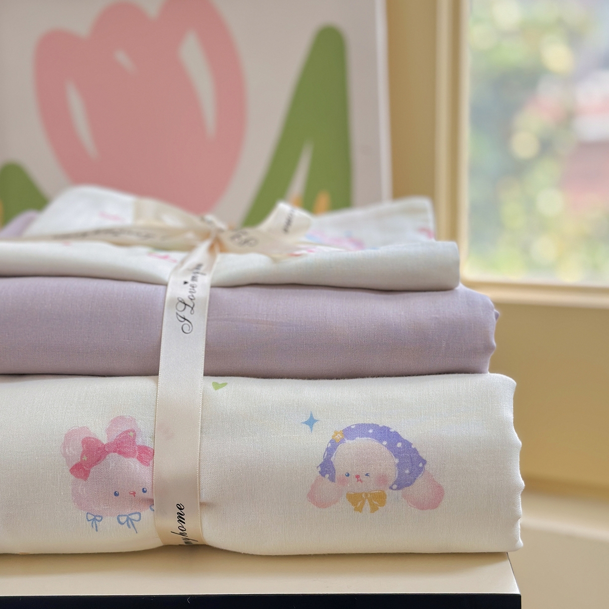 91家纺网 家纺一手货源 找家纺 麦伦 2025年新品 --全棉有氧双层纱简约款系列 小可爱