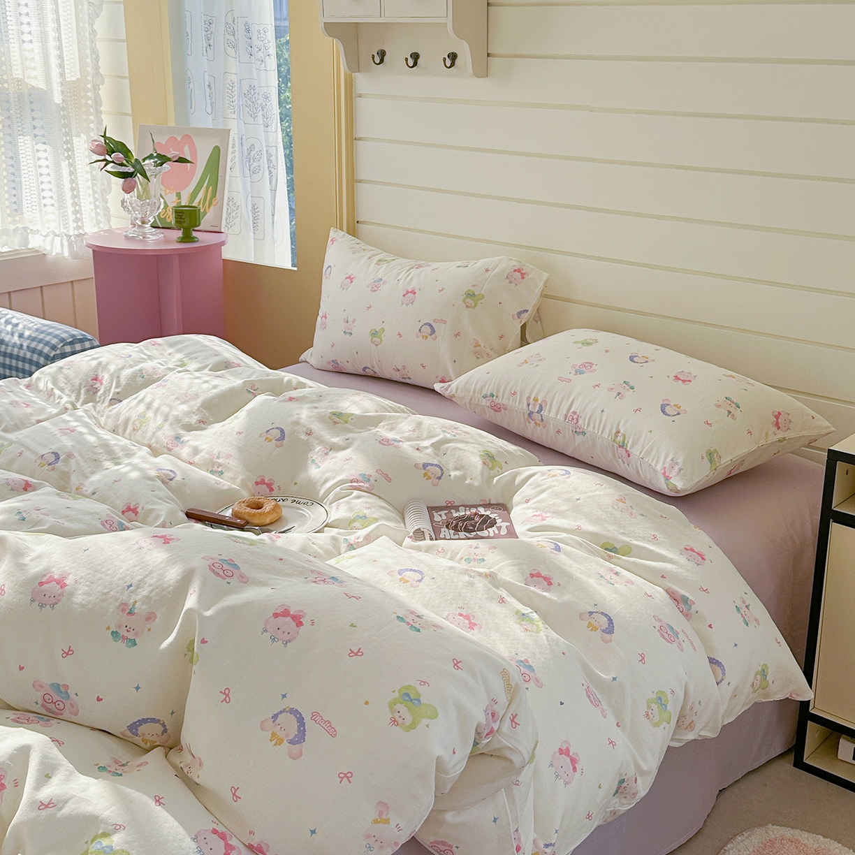 91家纺网 家纺一手货源 找家纺 麦伦 2025年新品 --全棉有氧双层纱简约款系列 小可爱