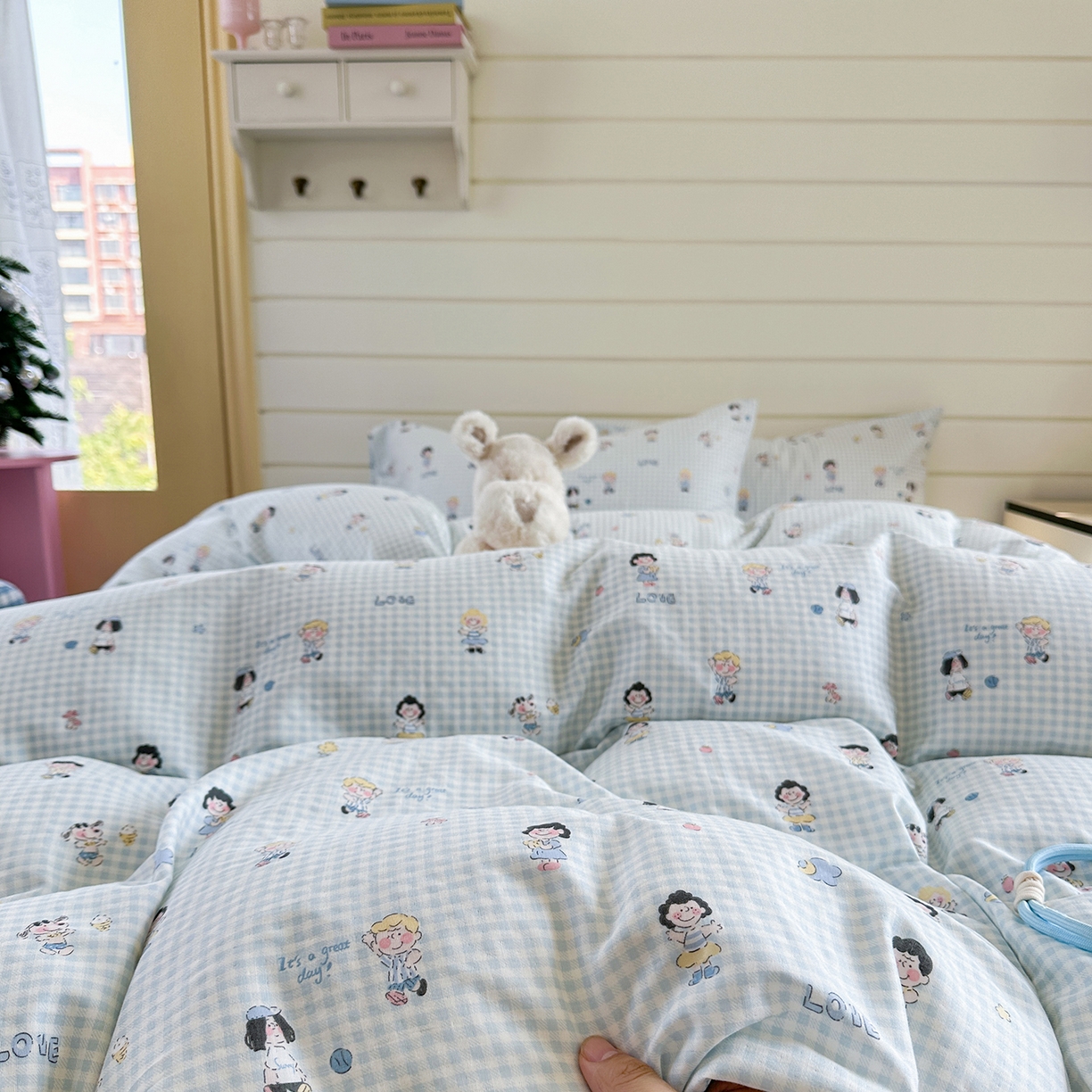 91家纺网 家纺一手货源 找家纺 麦伦 2025年新品 --全棉有氧双层纱简约款系列 足球宝贝