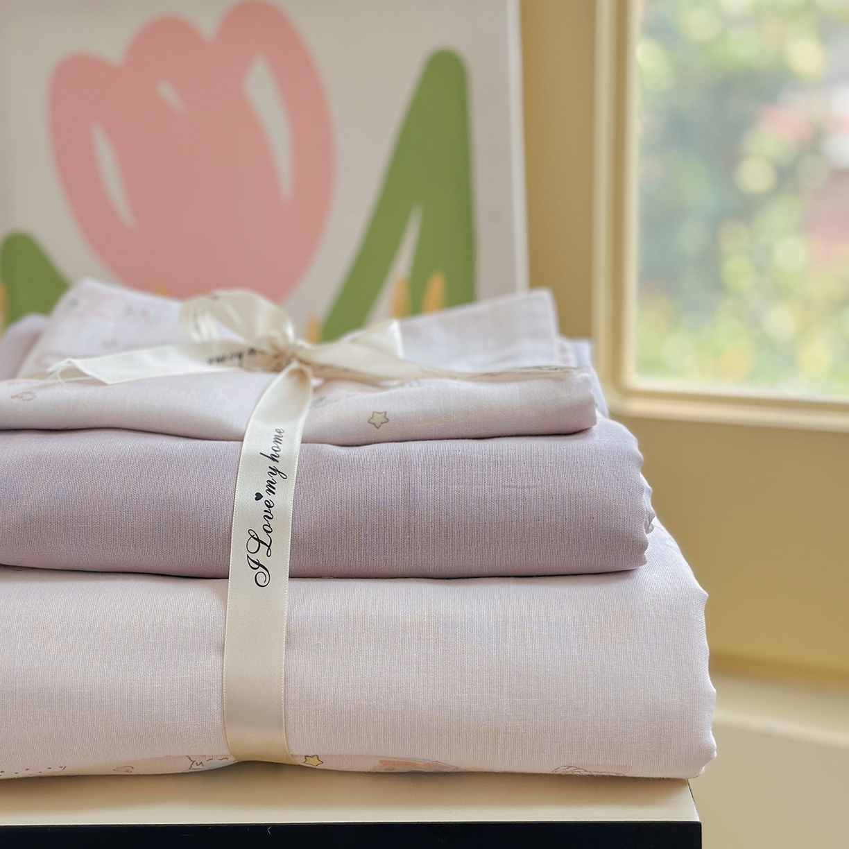 91家纺网 家纺一手货源 找家纺 麦伦 2025年新品 --全棉有氧双层纱简约款系列 棉花糖