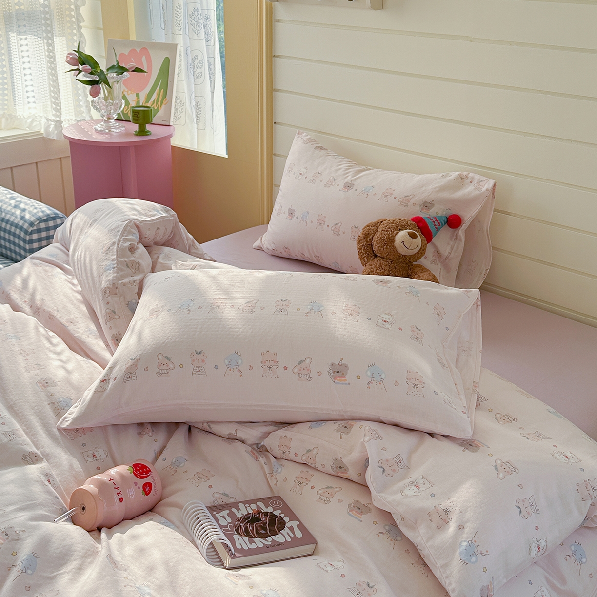 91家纺网 家纺一手货源 找家纺 麦伦 2025年新品 --全棉有氧双层纱简约款系列 棉花糖