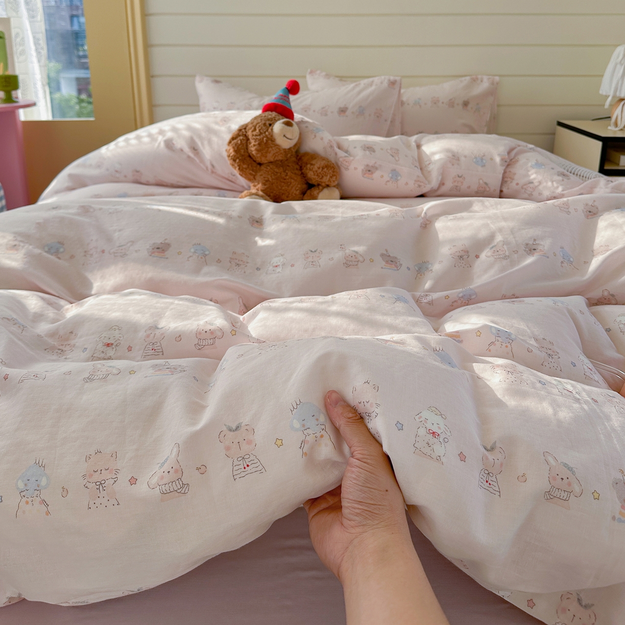 91家纺网 家纺一手货源 找家纺 麦伦 2025年新品 --全棉有氧双层纱简约款系列 棉花糖