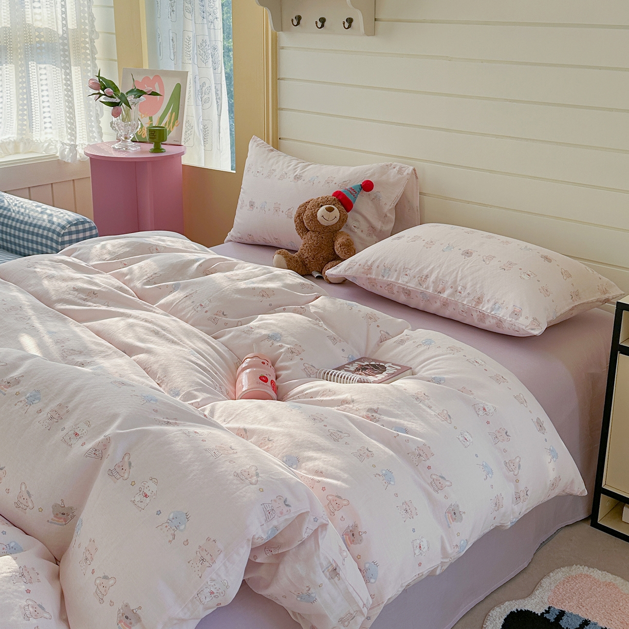 91家纺网 家纺一手货源 找家纺 麦伦 2025年新品 --全棉有氧双层纱简约款系列 棉花糖