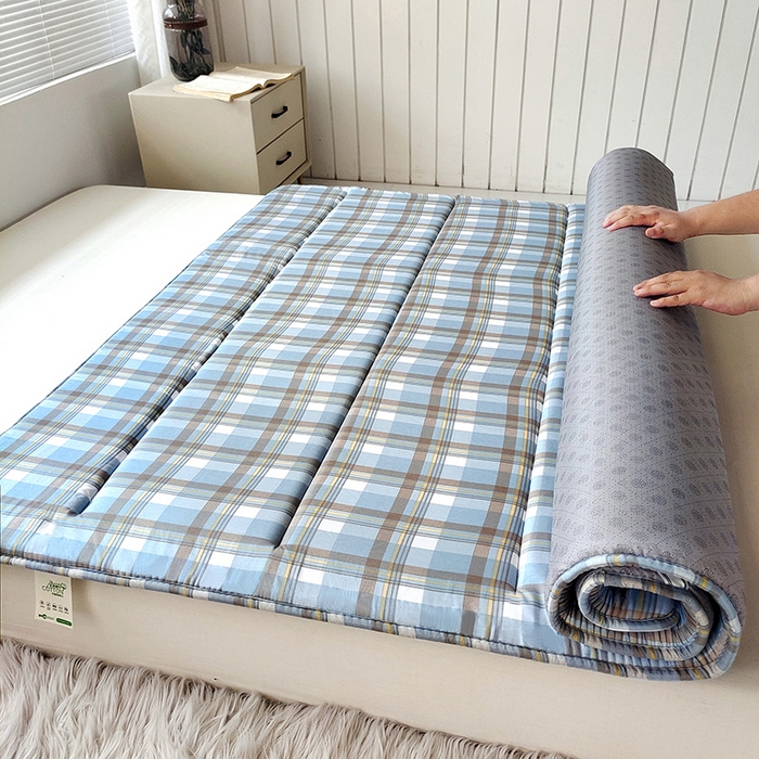 91家纺网 家纺一手货源 找家纺 玉清坊 2025新款水洗棉新疆棉花床垫 雅致格-蓝