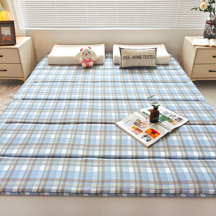 91家纺网 家纺一手货源 找家纺 玉清坊 2025新款水洗棉新疆棉花床垫 雅致格-蓝