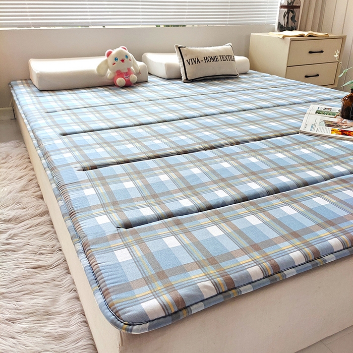 91家纺网 家纺一手货源 找家纺 玉清坊 2025新款水洗棉新疆棉花床垫 雅致格-蓝