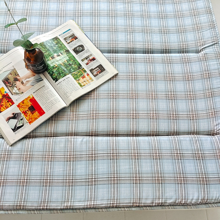 91家纺网 家纺一手货源 找家纺 玉清坊 2025新款水洗棉新疆棉花床垫 雅致格-蓝灰