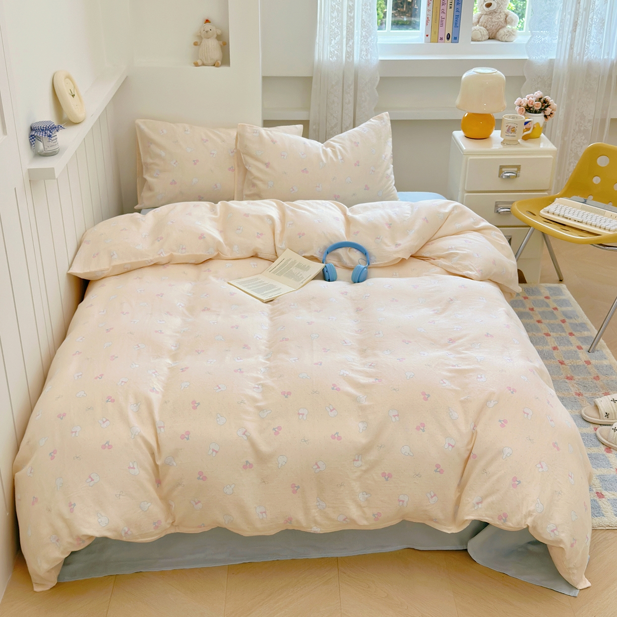 麦伦 2025年新品 --全棉有氧双层纱简约款系列 兔小白（米）