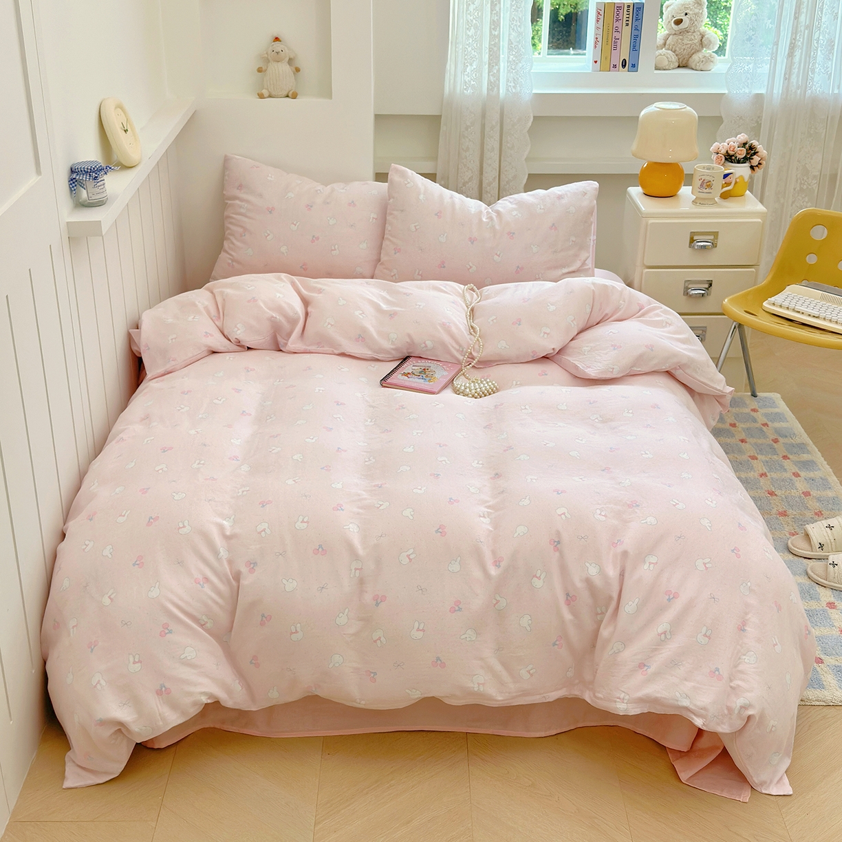 麦伦 2025年新品 --全棉有氧双层纱简约款系列 兔小白-粉