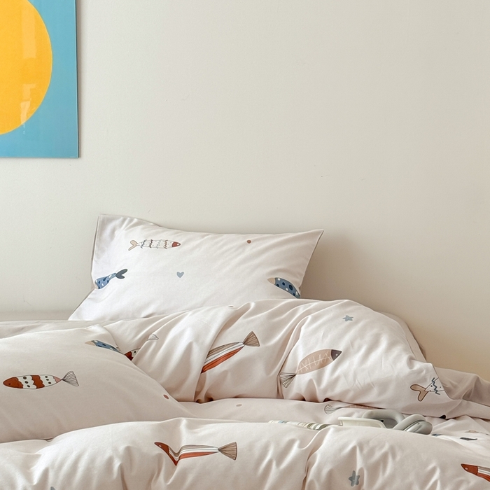 91家纺网 家纺一手货源 找家纺 窝米 2025新款全棉纯棉火山磨毛卡通系列四件套-第一组 渔趣