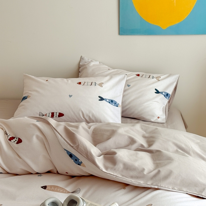 91家纺网 家纺一手货源 找家纺 窝米 2025新款全棉纯棉火山磨毛卡通系列四件套-第一组 渔趣