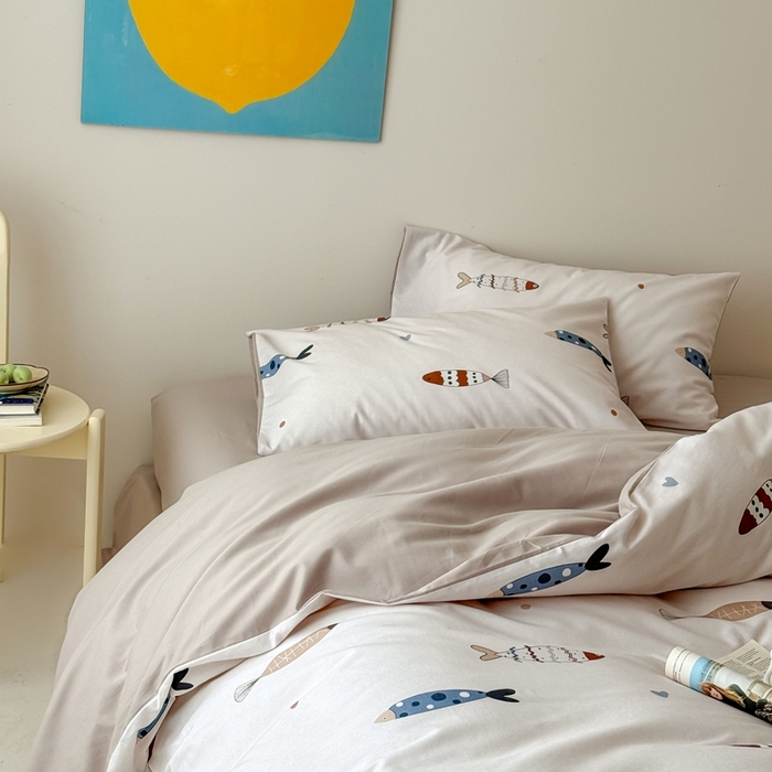 91家纺网 家纺一手货源 找家纺 窝米 2025新款全棉纯棉火山磨毛卡通系列四件套-第一组 渔趣