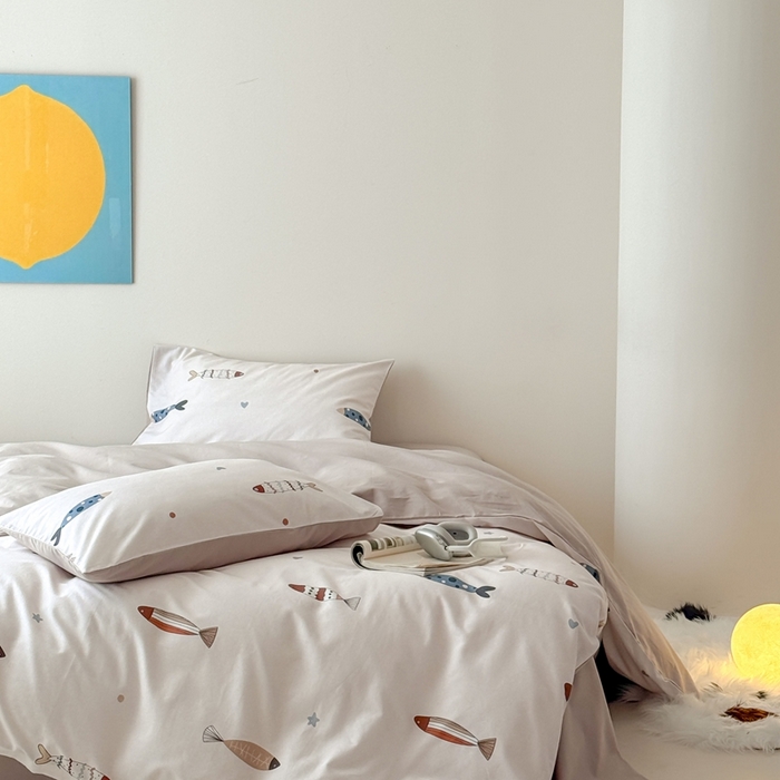 91家纺网 家纺一手货源 找家纺 窝米 2025新款全棉纯棉火山磨毛卡通系列四件套-第一组 渔趣