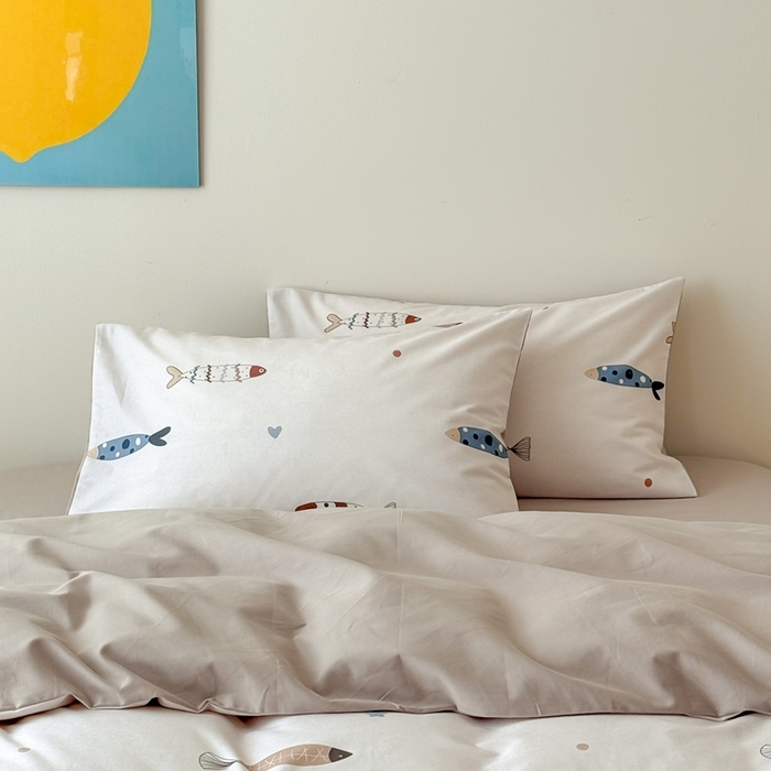 91家纺网 家纺一手货源 找家纺 窝米 2025新款全棉纯棉火山磨毛卡通系列四件套-第一组 渔趣