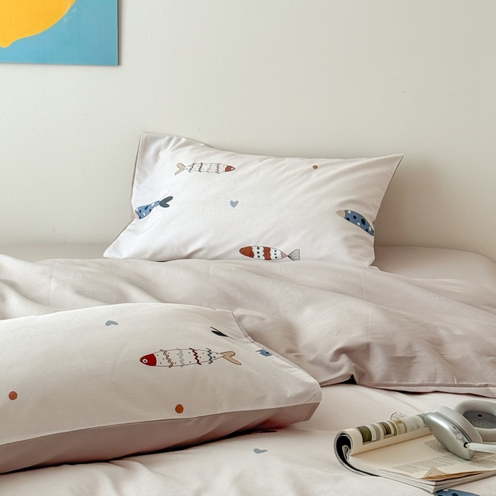 91家纺网 家纺一手货源 找家纺 窝米 2025新款全棉纯棉火山磨毛卡通系列四件套-第一组 渔趣