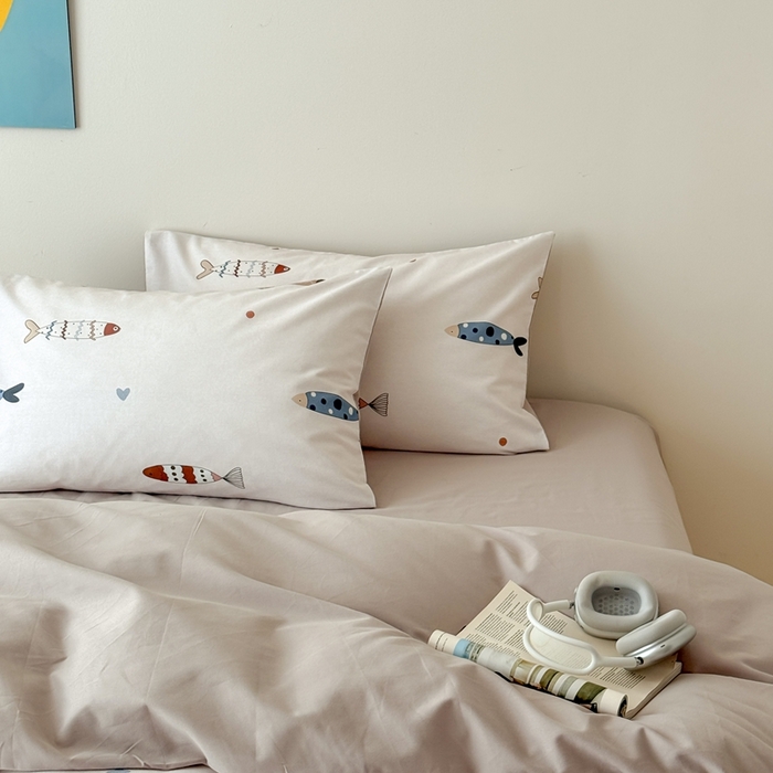 91家纺网 家纺一手货源 找家纺 窝米 2025新款全棉纯棉火山磨毛卡通系列四件套-第一组 渔趣