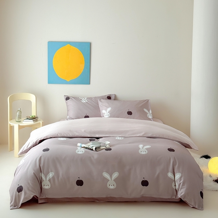 窝米 2025新款全棉纯棉火山磨毛卡通系列四件套-第一组 布丁兔