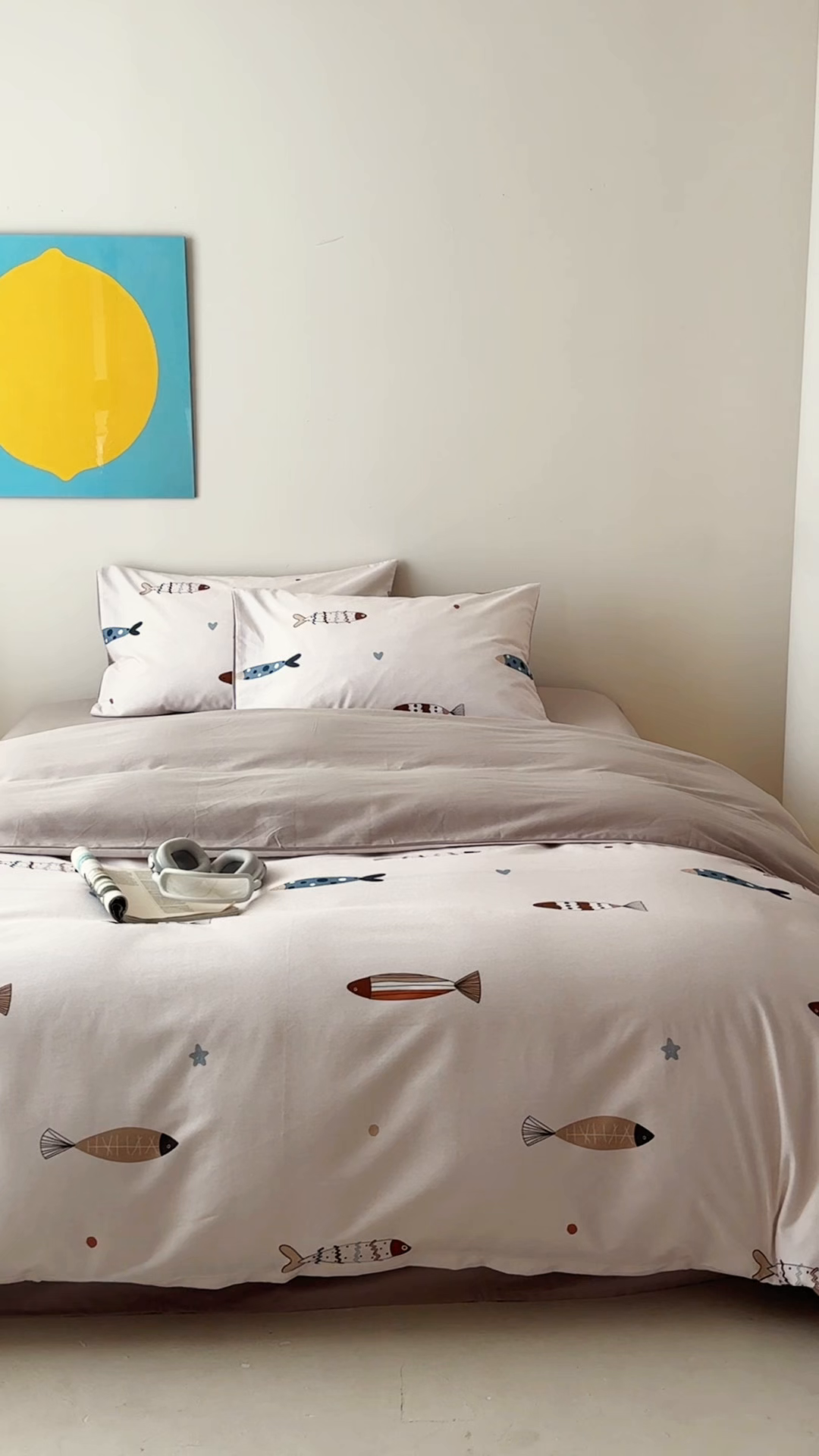 91家纺网 家纺一手货源 找家纺 窝米 2025新款全棉纯棉火山磨毛卡通系列四件套-第一组 渔趣