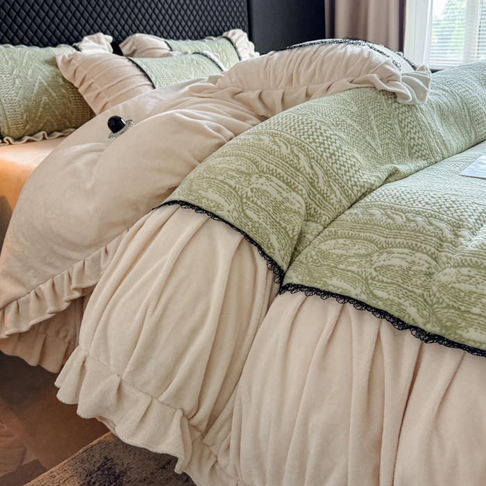 91家纺网 家纺一手货源 找家纺 （总）极简 2025新款立体雕花牛奶绒荷叶边四件套