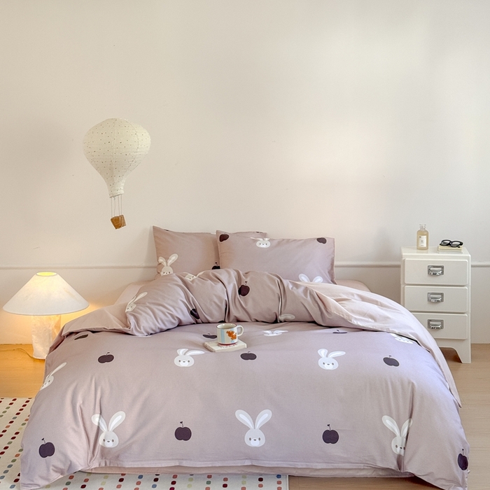 窝米 2025新款全棉纯棉火山磨毛卡通系列四件套-第二组 布丁兔