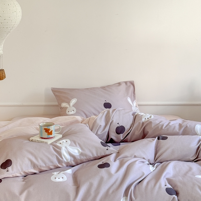 91家纺网 家纺一手货源 找家纺 窝米 2025新款全棉纯棉火山磨毛卡通系列四件套-第二组 布丁兔