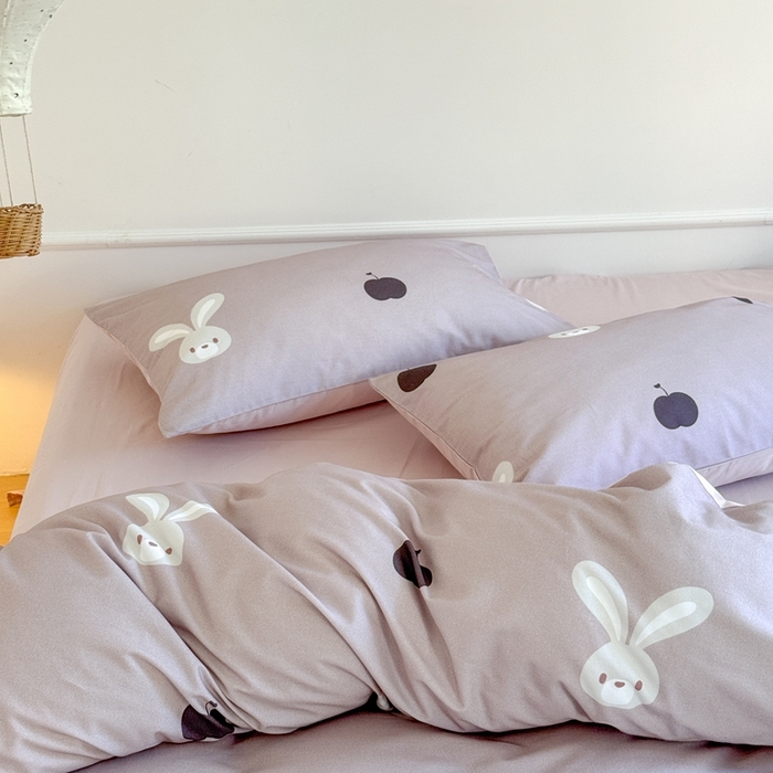 91家纺网 家纺一手货源 找家纺 窝米 2025新款全棉纯棉火山磨毛卡通系列四件套-第二组 布丁兔