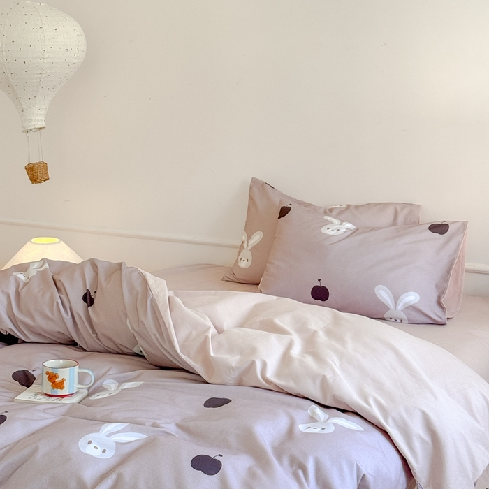 91家纺网 家纺一手货源 找家纺 窝米 2025新款全棉纯棉火山磨毛卡通系列四件套-第二组 布丁兔