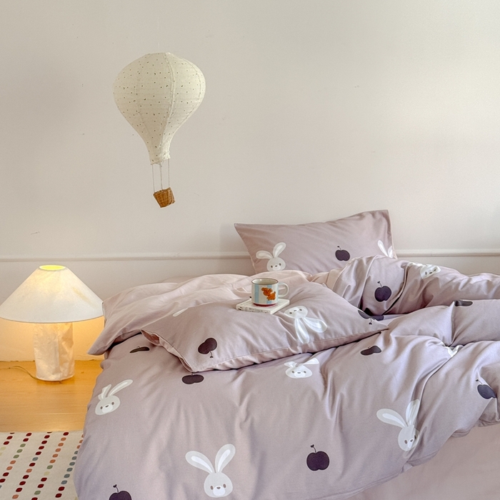 91家纺网 家纺一手货源 找家纺 窝米 2025新款全棉纯棉火山磨毛卡通系列四件套-第二组 布丁兔