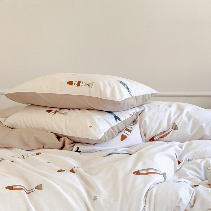 91家纺网 家纺一手货源 找家纺 窝米 2025新款全棉纯棉火山磨毛卡通系列四件套-第二组 渔趣