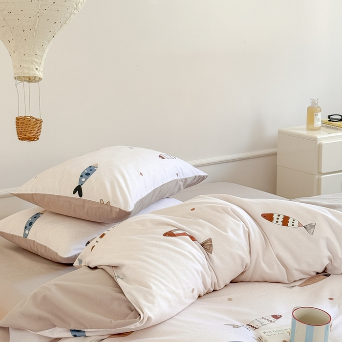 91家纺网 家纺一手货源 找家纺 窝米 2025新款全棉纯棉火山磨毛卡通系列四件套-第二组 渔趣