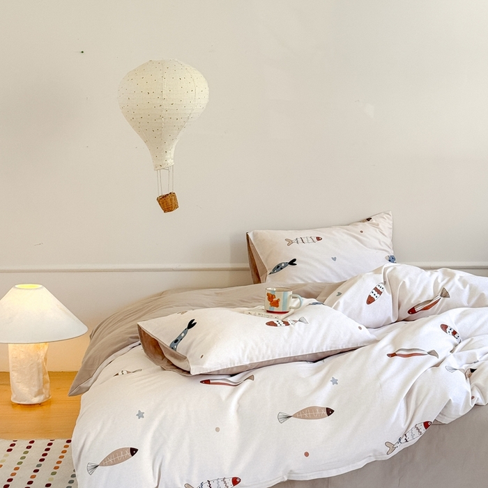 91家纺网 家纺一手货源 找家纺 窝米 2025新款全棉纯棉火山磨毛卡通系列四件套-第二组 渔趣