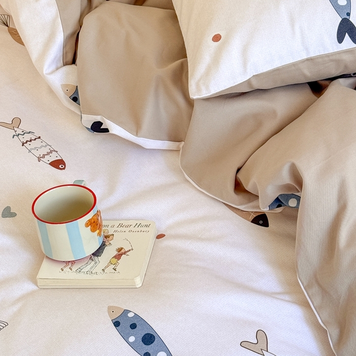 91家纺网 家纺一手货源 找家纺 窝米 2025新款全棉纯棉火山磨毛卡通系列四件套-第二组 渔趣