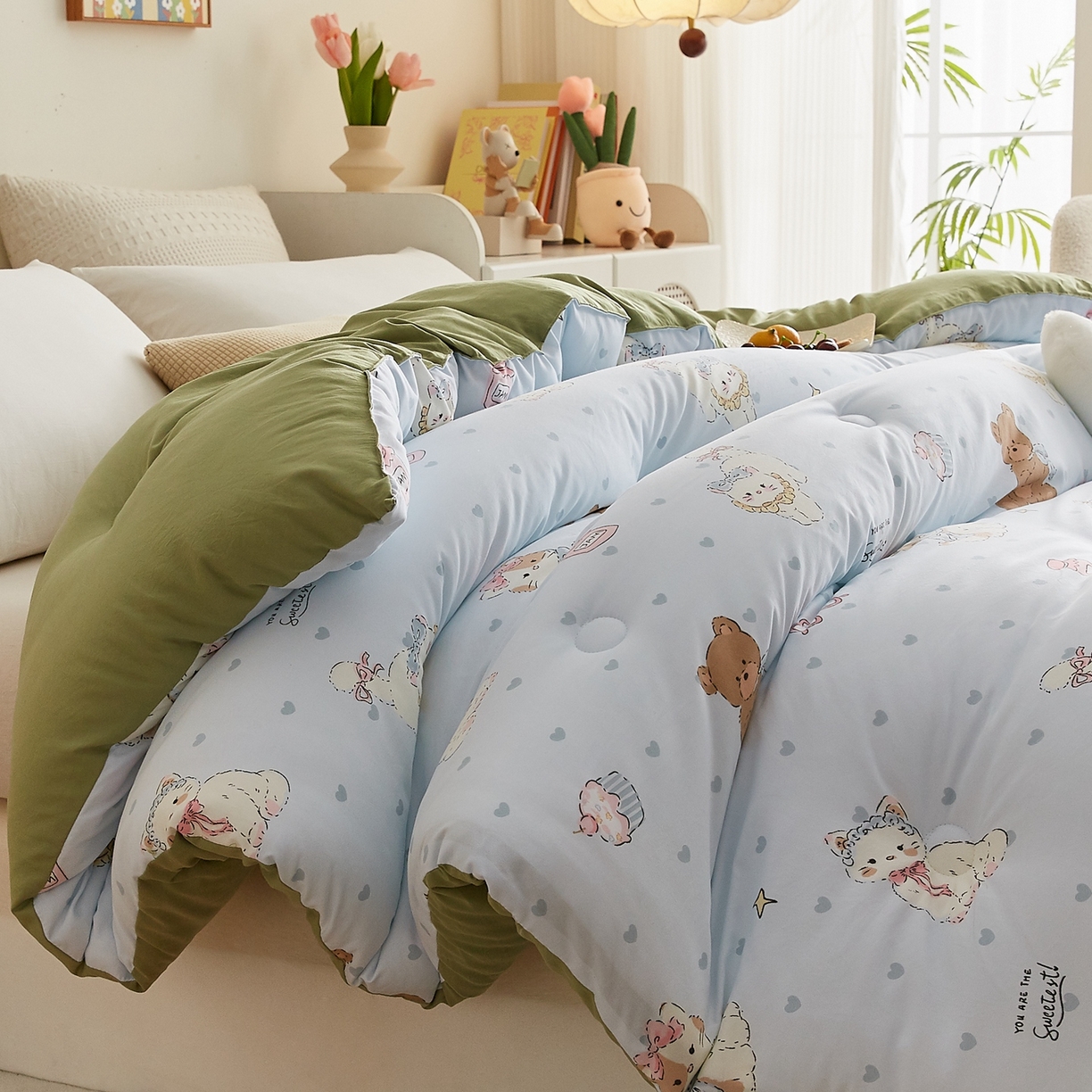 91家纺网 家纺一手货源 找家纺 湘之帛 2025新款A类云朵棉超柔抗菌冬被被子被芯 喵喵愿熊