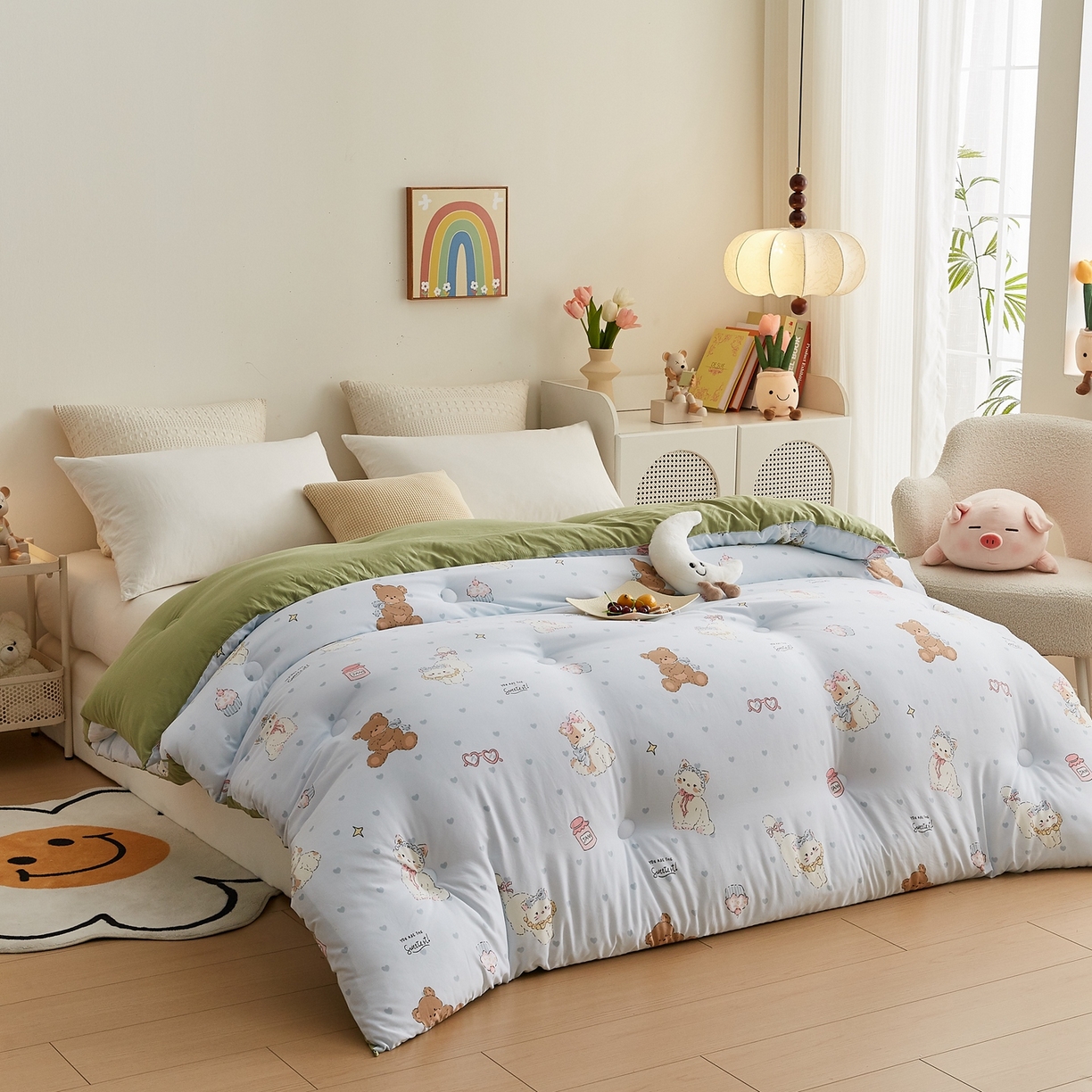 91家纺网 家纺一手货源 找家纺 湘之帛 2025新款A类云朵棉超柔抗菌冬被被子被芯 喵喵愿熊