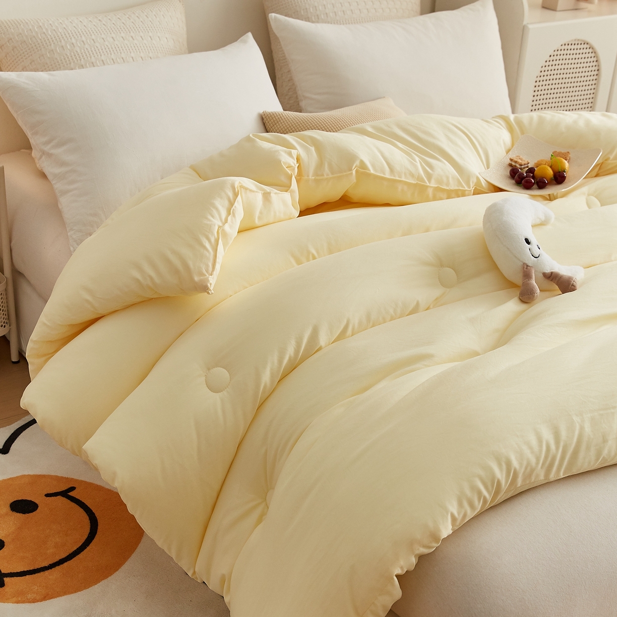 91家纺网 家纺一手货源 找家纺 湘之帛 2025新款A类云朵棉超柔抗菌冬被被子被芯 熊猫肚肚被-奶油黄