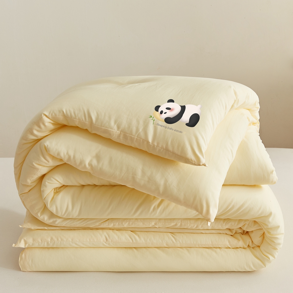 91家纺网 家纺一手货源 找家纺 湘之帛 2025新款A类云朵棉超柔抗菌冬被被子被芯 熊猫肚肚被-奶油黄