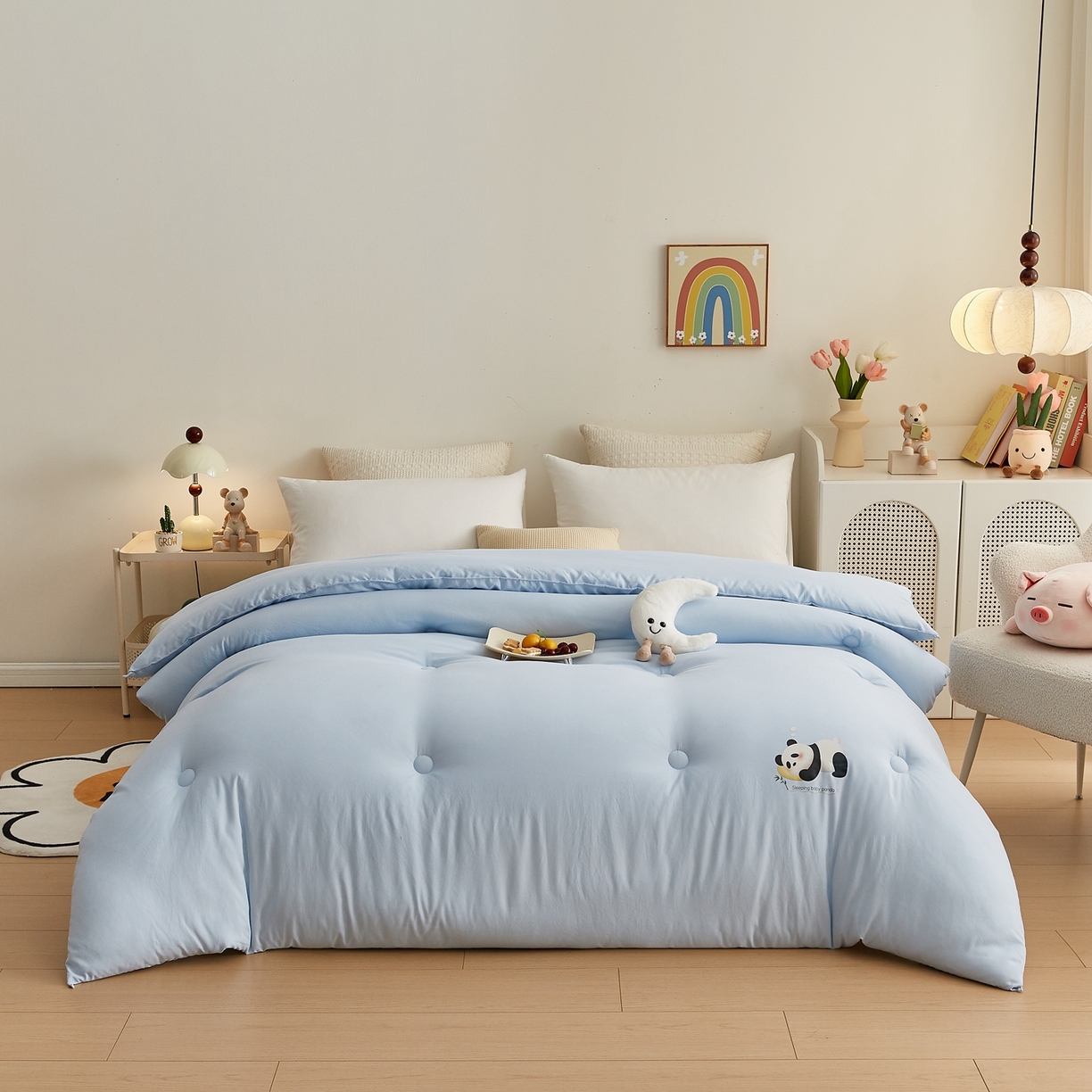 91家纺网 家纺一手货源 找家纺 湘之帛 2025新款A类云朵棉超柔抗菌冬被被子被芯 熊猫肚肚被-许浅蓝
