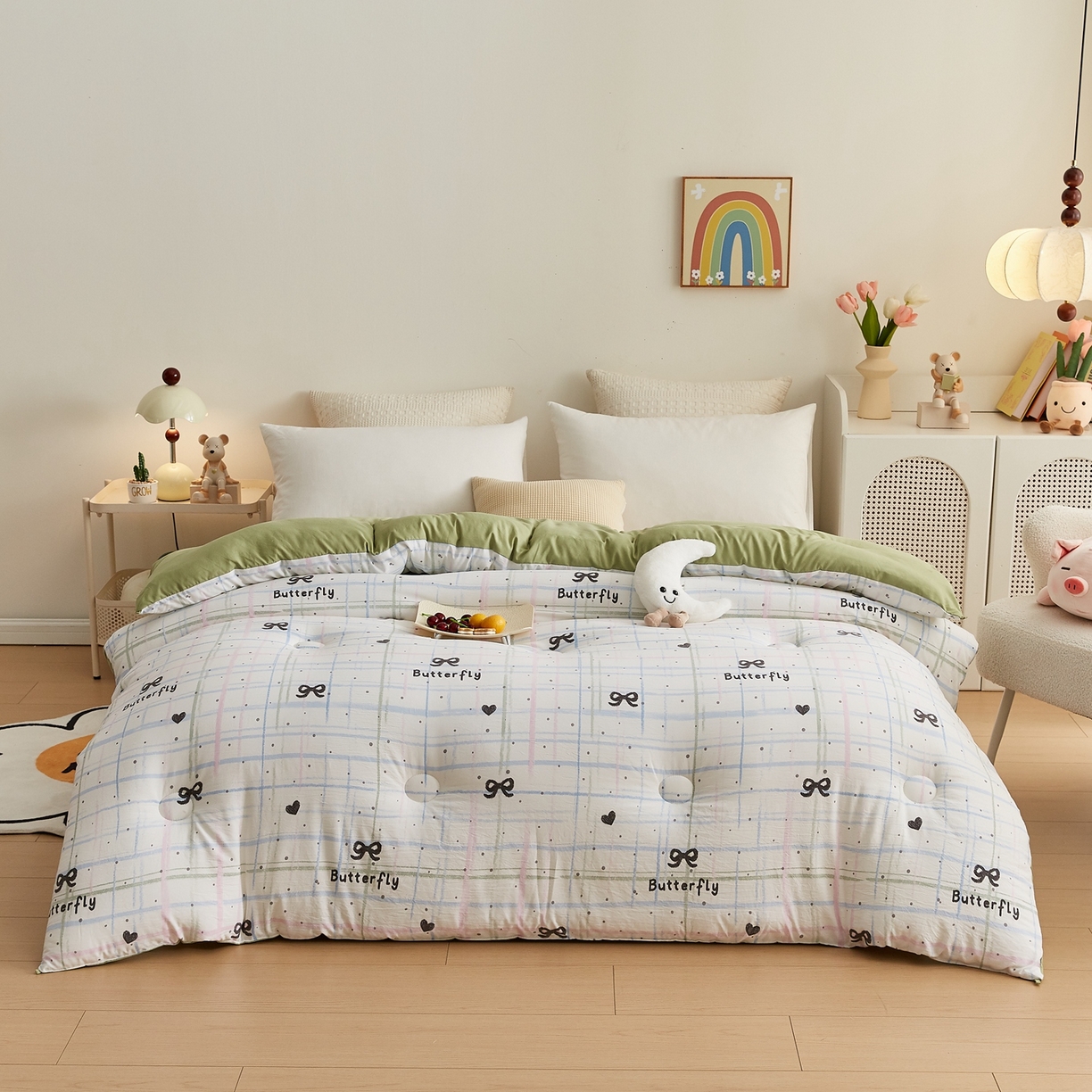 91家纺网 家纺一手货源 找家纺 湘之帛 2025新款A类云朵棉超柔抗菌冬被被子被芯 盐系格绊